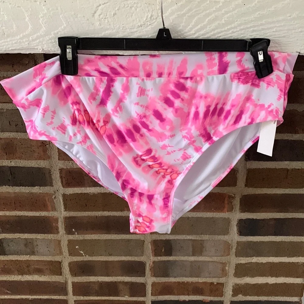 NWT Womens Plus Size, Breaking Waves, 2 Piece Swimsuit, 3X, Pink, High Waisted - Picture 4 of 11